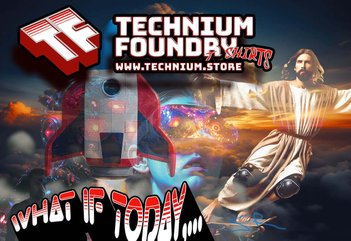 Colorful abstract art with religious and sci-fi elements by Technium Foundry.