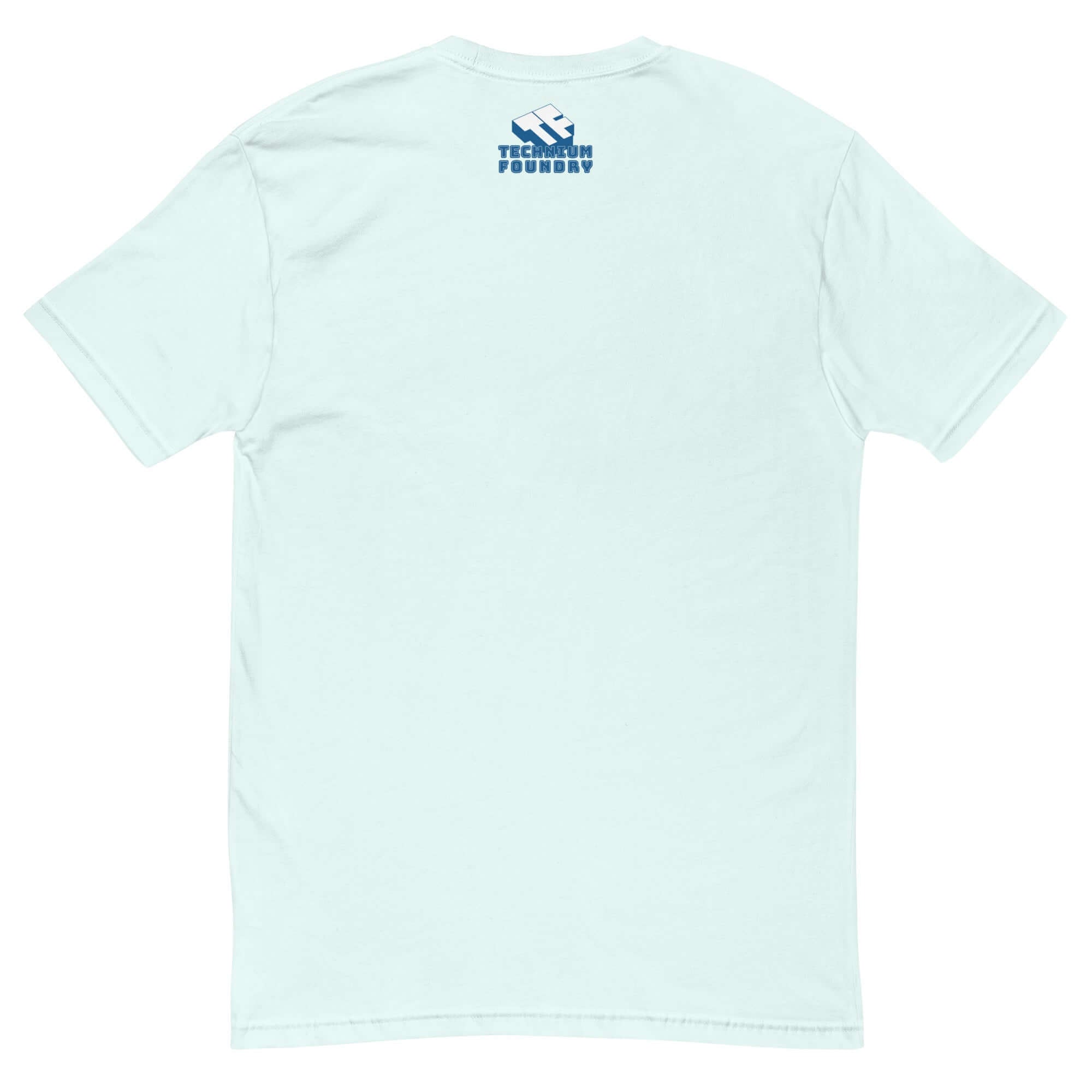 Back view of Acceleration Sensors T-Shirt with Einstein's Equivalence Principle design, showcasing tech logo