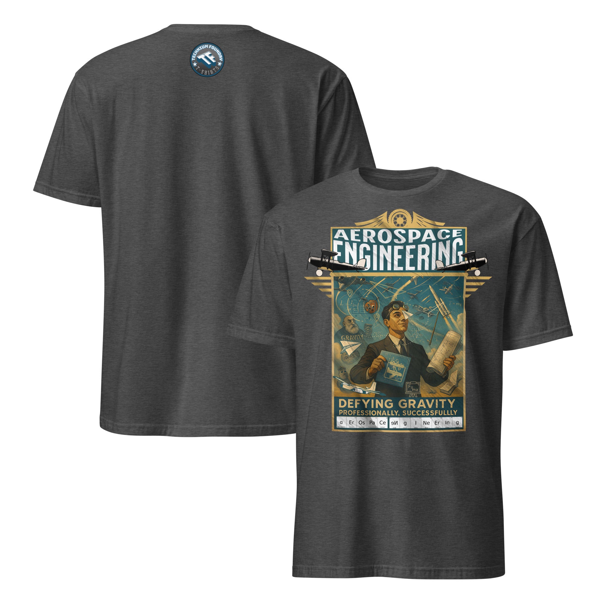 Aerospace Engineering T-Shirt with vintage aviation design celebrating defying gravity professionally, successfully.