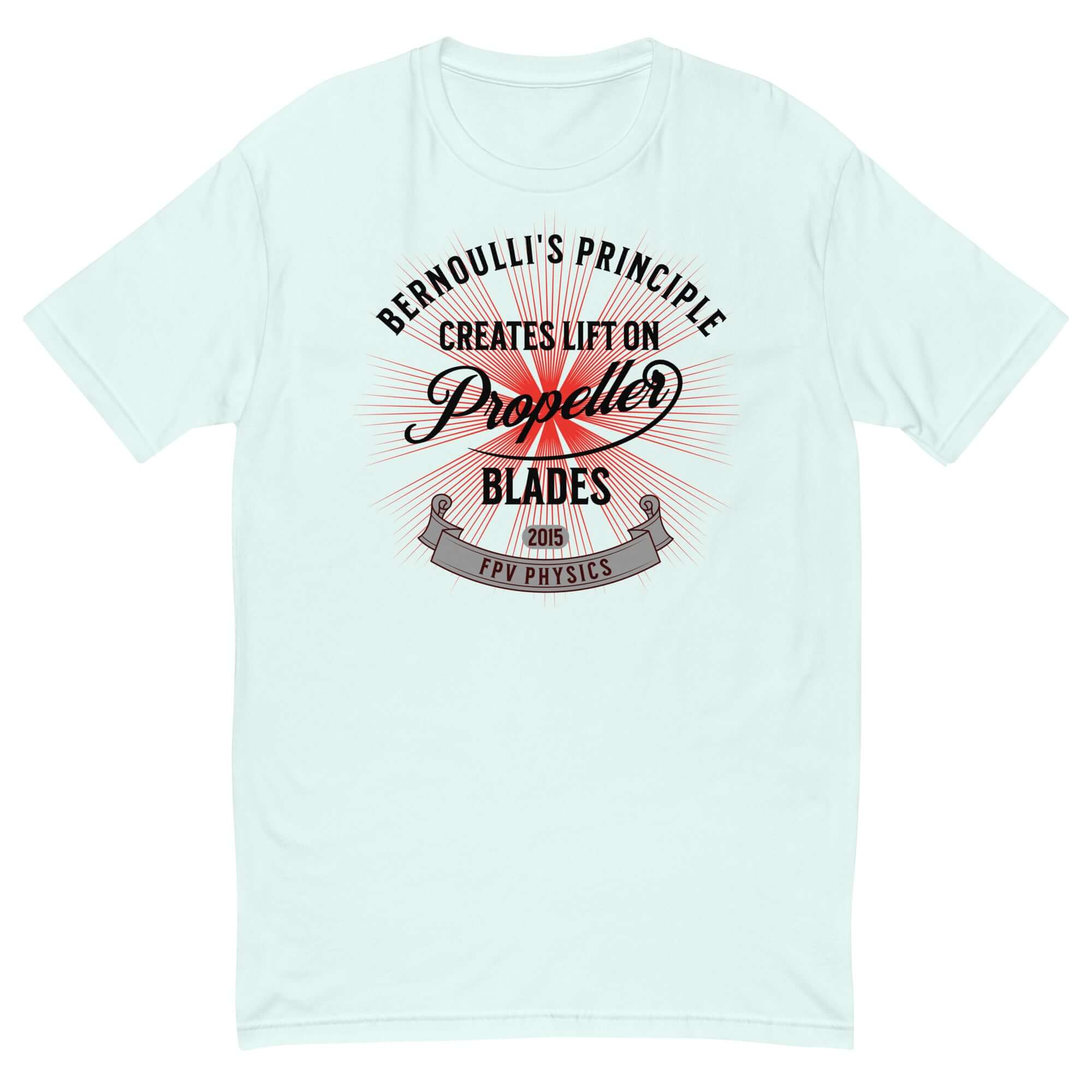 Drone Technology Tee featuring Bernoulli's Principle, fluid dynamics-themed propeller blades design in soft mint green.