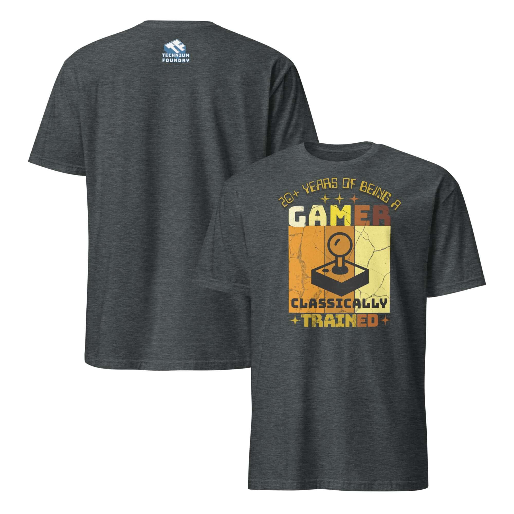 Classically Trained Gamer T-Shirt with retro controller design, celebrating 20+ years of gaming with style.