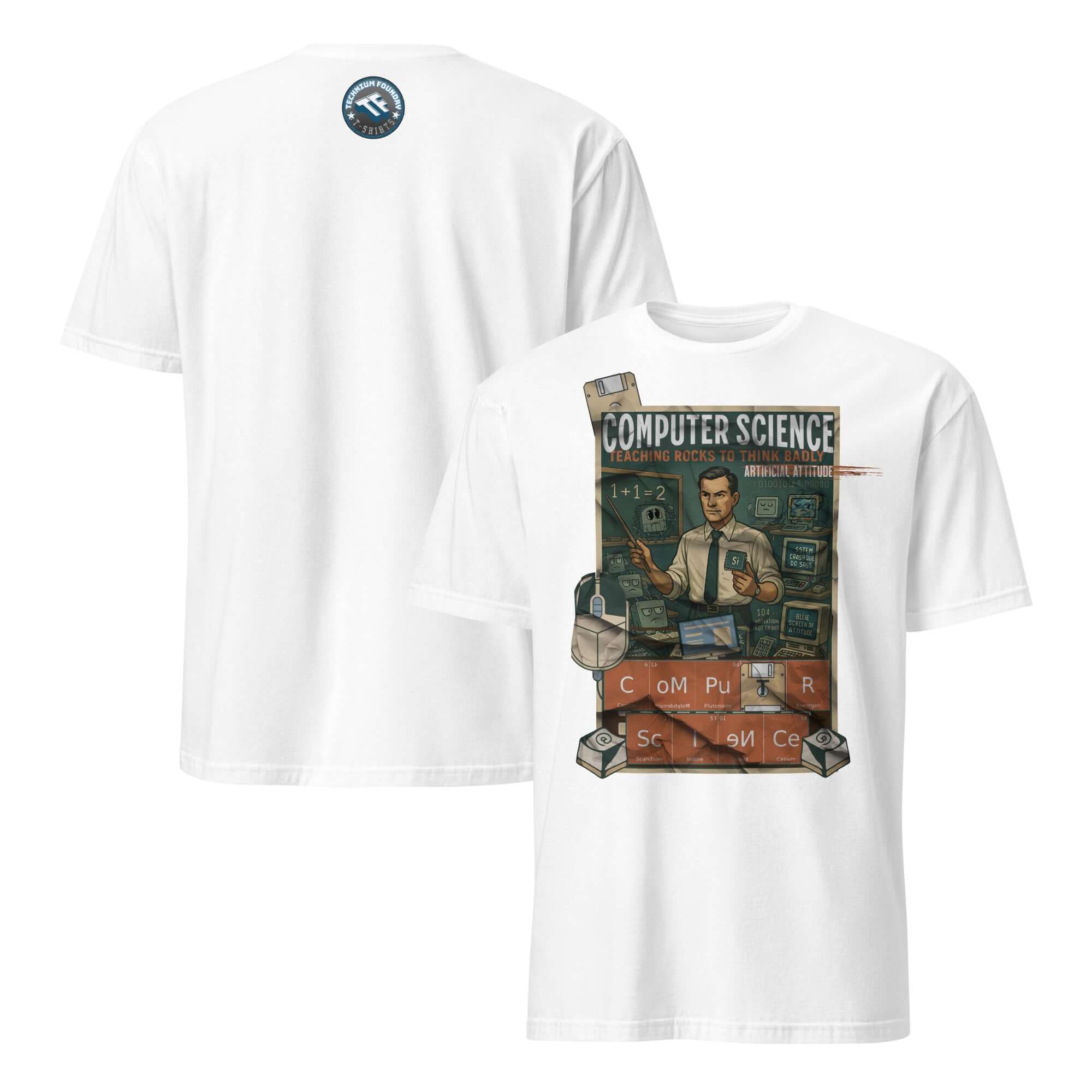 Vintage Computer Science T-Shirt featuring 'Teaching Rocks to Think Badly' design, celebrating technology professionals.