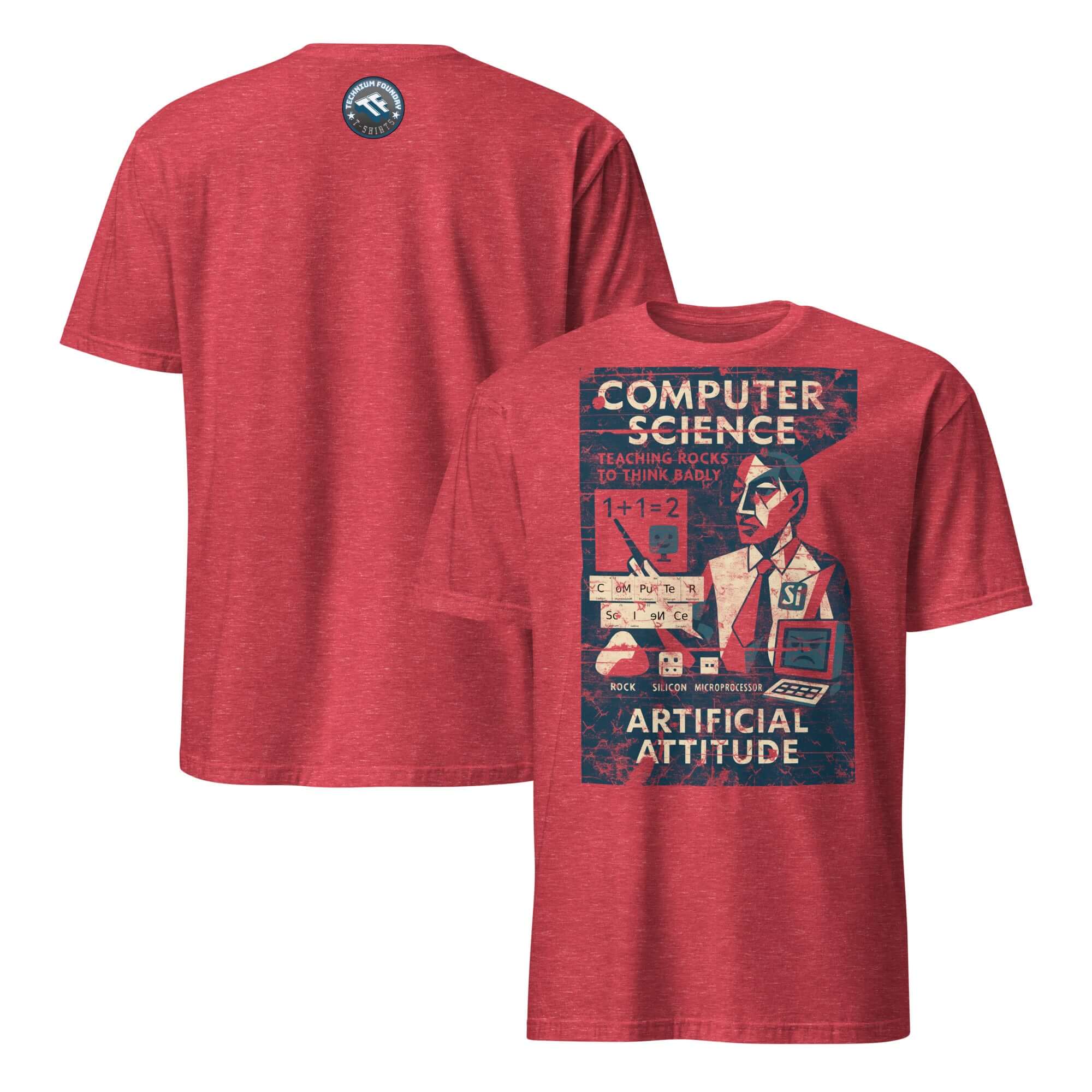Retro Computer Science T-Shirt with 'Teaching Rocks to Think Badly' design, featuring a vintage classroom comedy graphic.