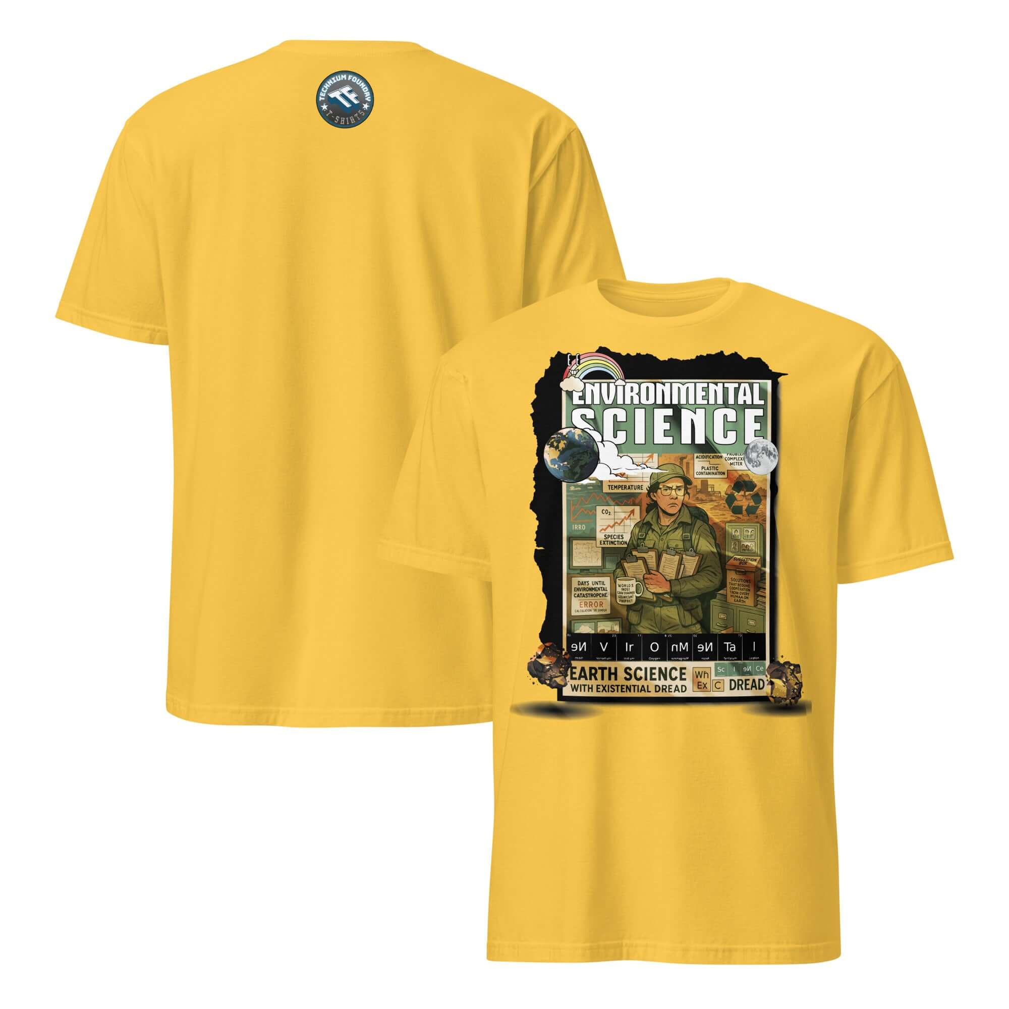 Environmental Science T-Shirt featuring Earth Science With Existential Dread design in vibrant yellow.