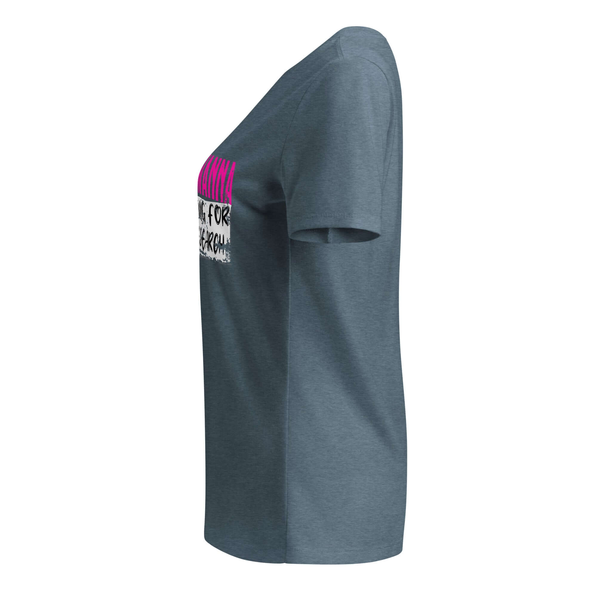 Side view of Girls Just Wanna Do Science T-Shirt featuring pink and black text design on a gray shirt.