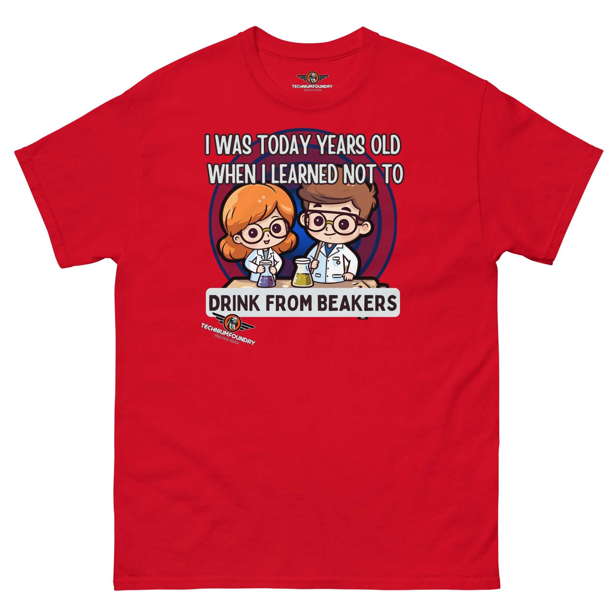 "I Was Today Years Old" Lab Safety T-Shirt with Kawaii Scientists and Beaker Warning.