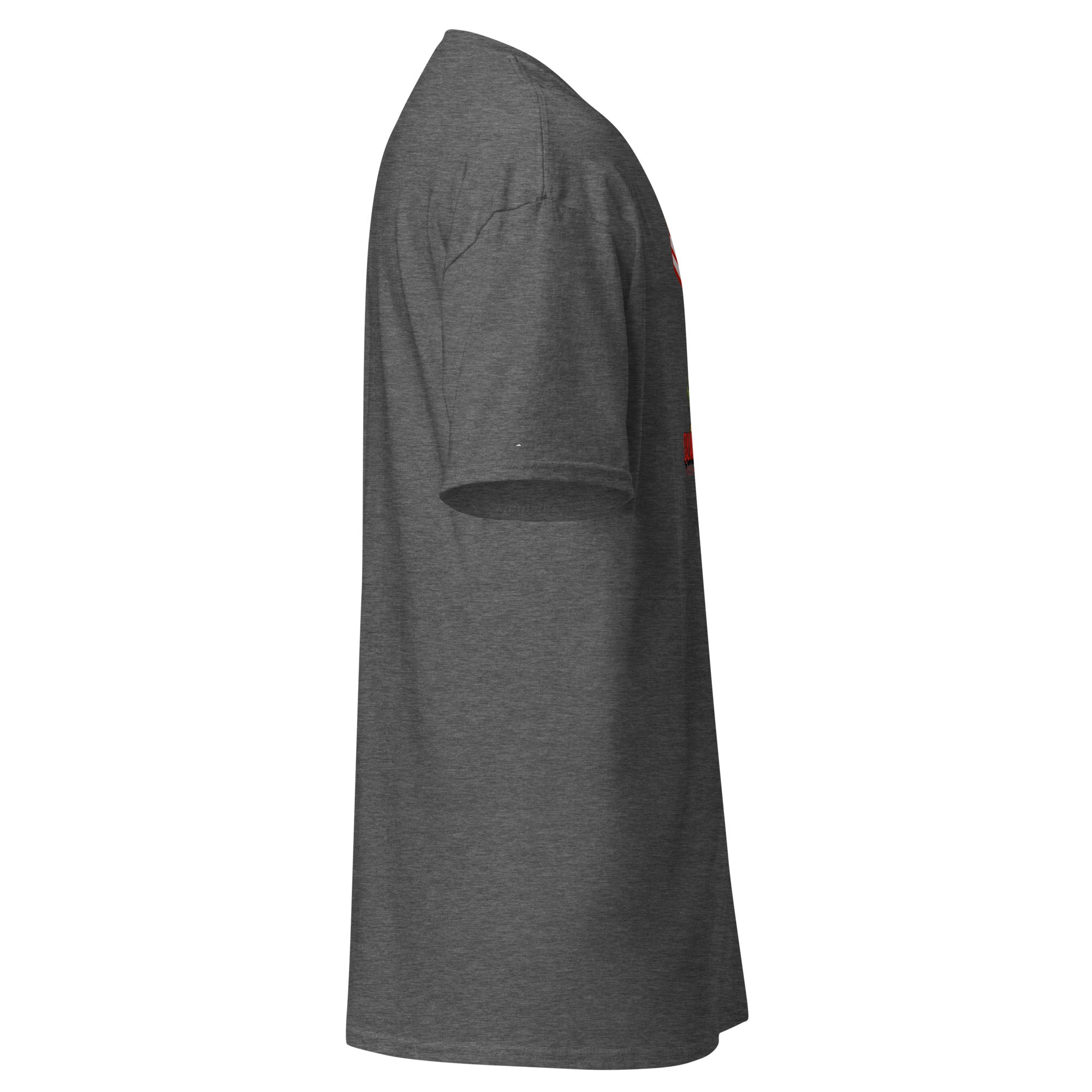 Side view of gray t-shirt featuring "In Otter Space: Aquanaut Turned Astronaut" design with an otter astronaut in a spacesuit.