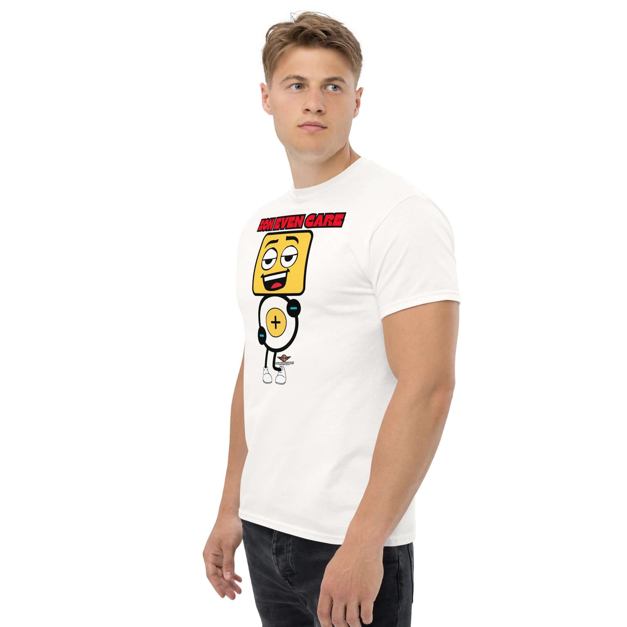 Person wearing Ion Even Care T-shirt with sassy atomic character, perfect for chemistry lovers with a sense of humor.