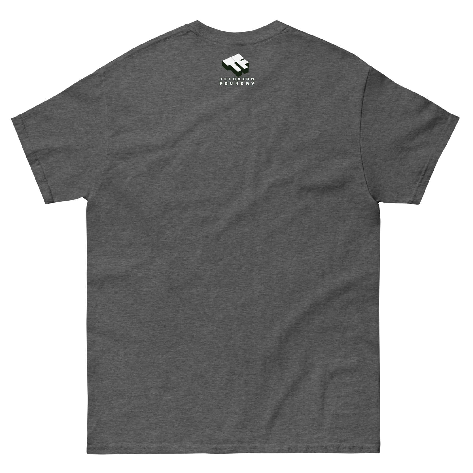 Back view of gray May The F=MA Be With You T-shirt featuring physics equation parody, inspired by Newton's Second Law of Motion.