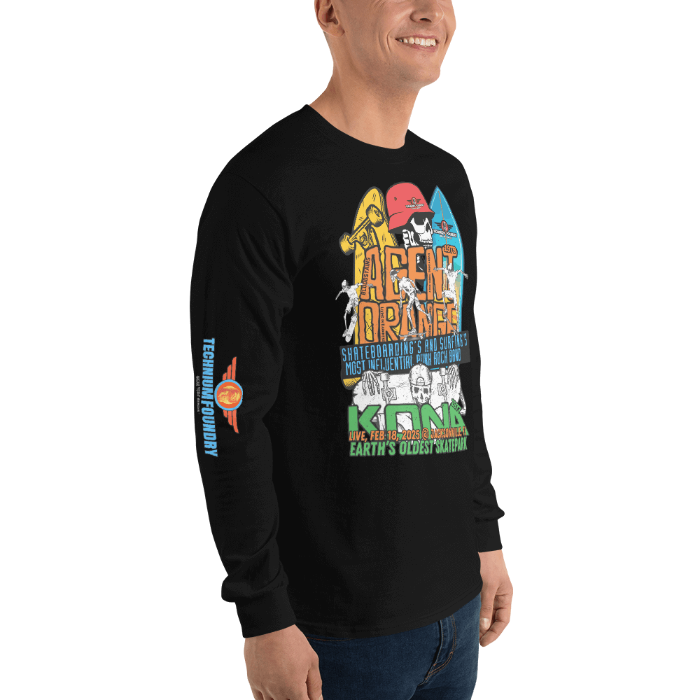 Agent Orange Kona skateboarding event T-shirt with retro surf-style graphics celebrating vintage skate history.