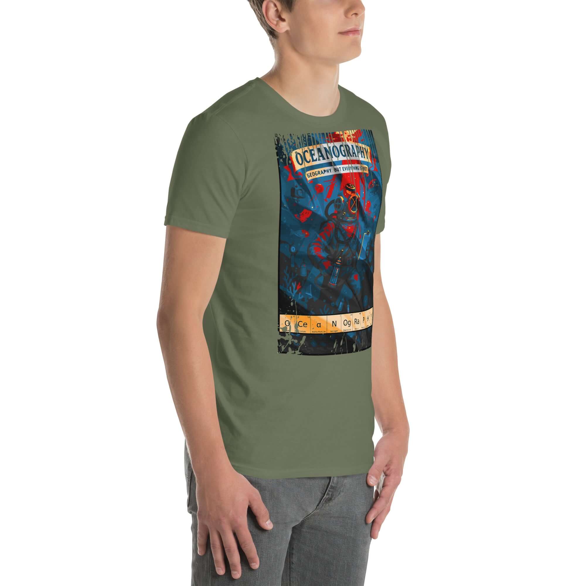 Oceanography T-Shirt featuring vintage diver design promoting marine science and exploration.