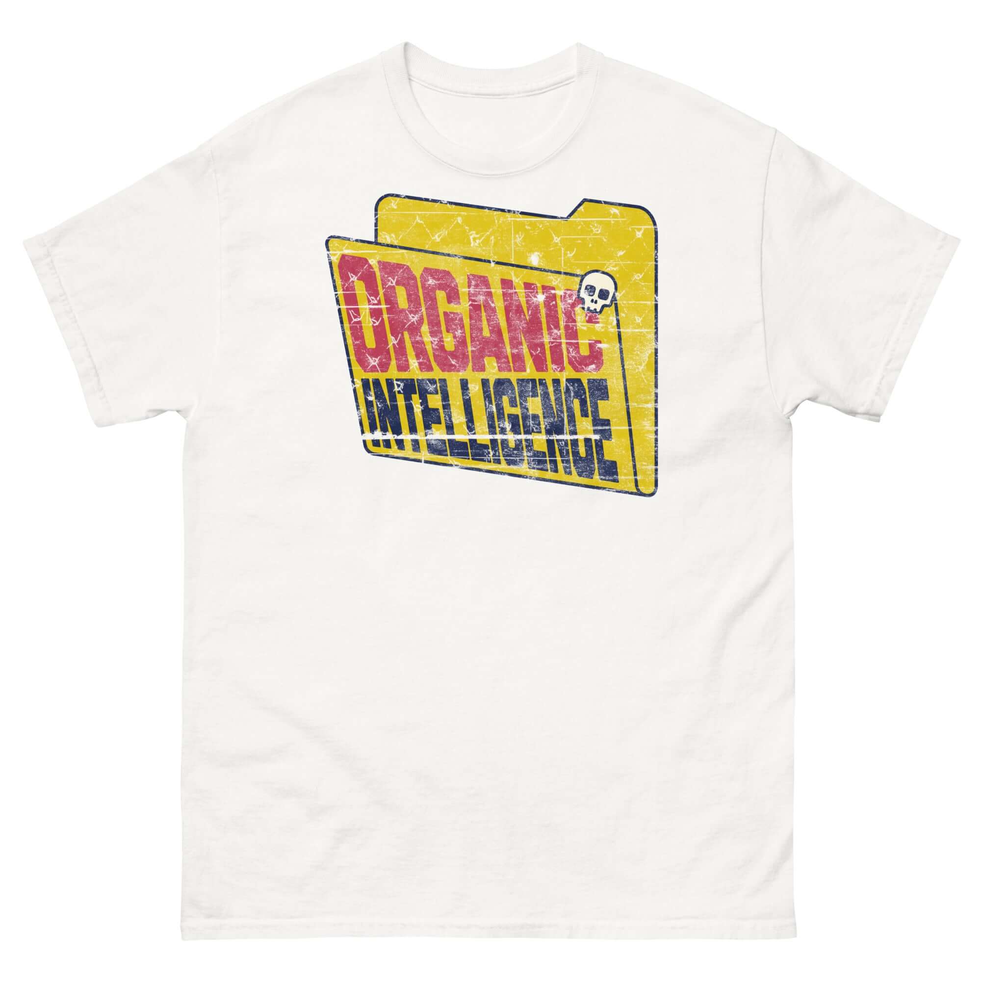 Organic Intelligence T-Shirt with computer file icon and anti-AI slogan, humor tech rebellion clothing
