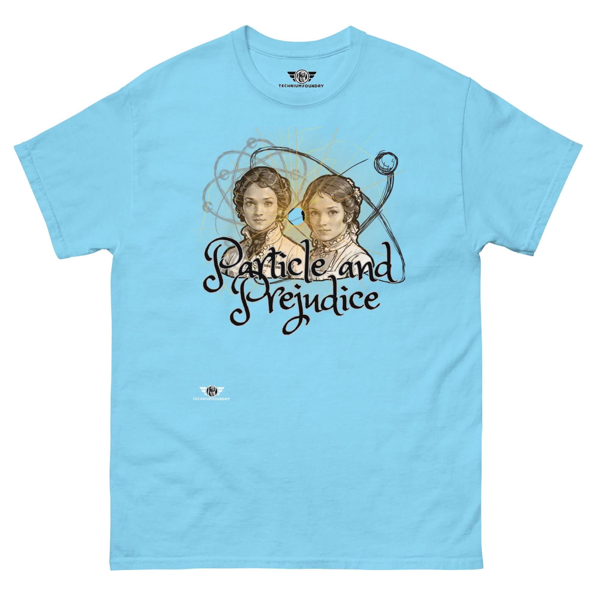 Particle and Prejudice T-Shirt featuring classic romance and quantum science fusion design.
