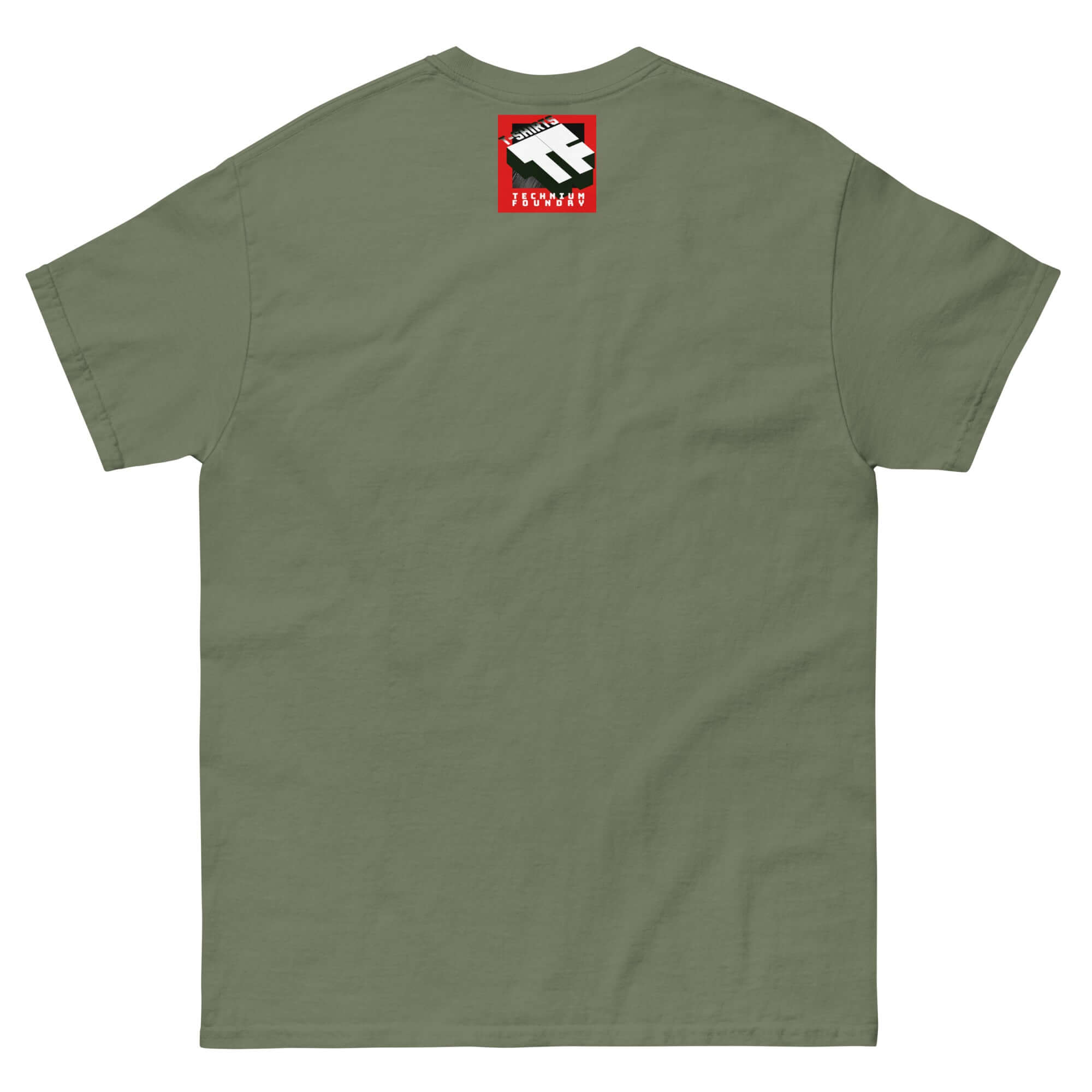Science & Faith Medieval Knight T-Shirt in olive green with intellectual crusader theme, featuring a unique knight's helmet design.