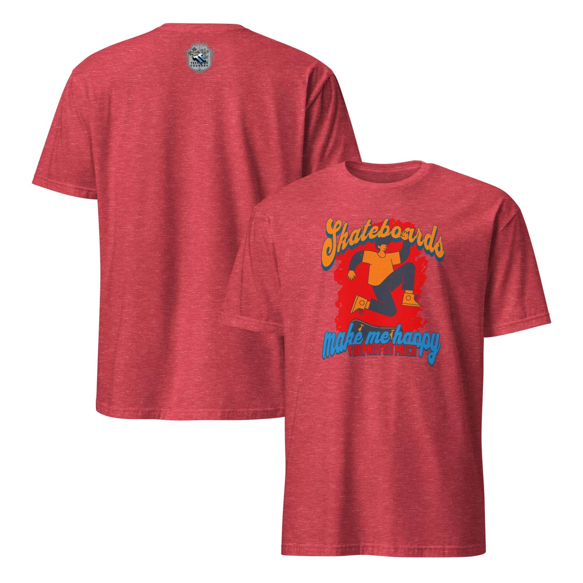 Red Skateboards Make Me Happy T-Shirt with Skateboard Humor Design