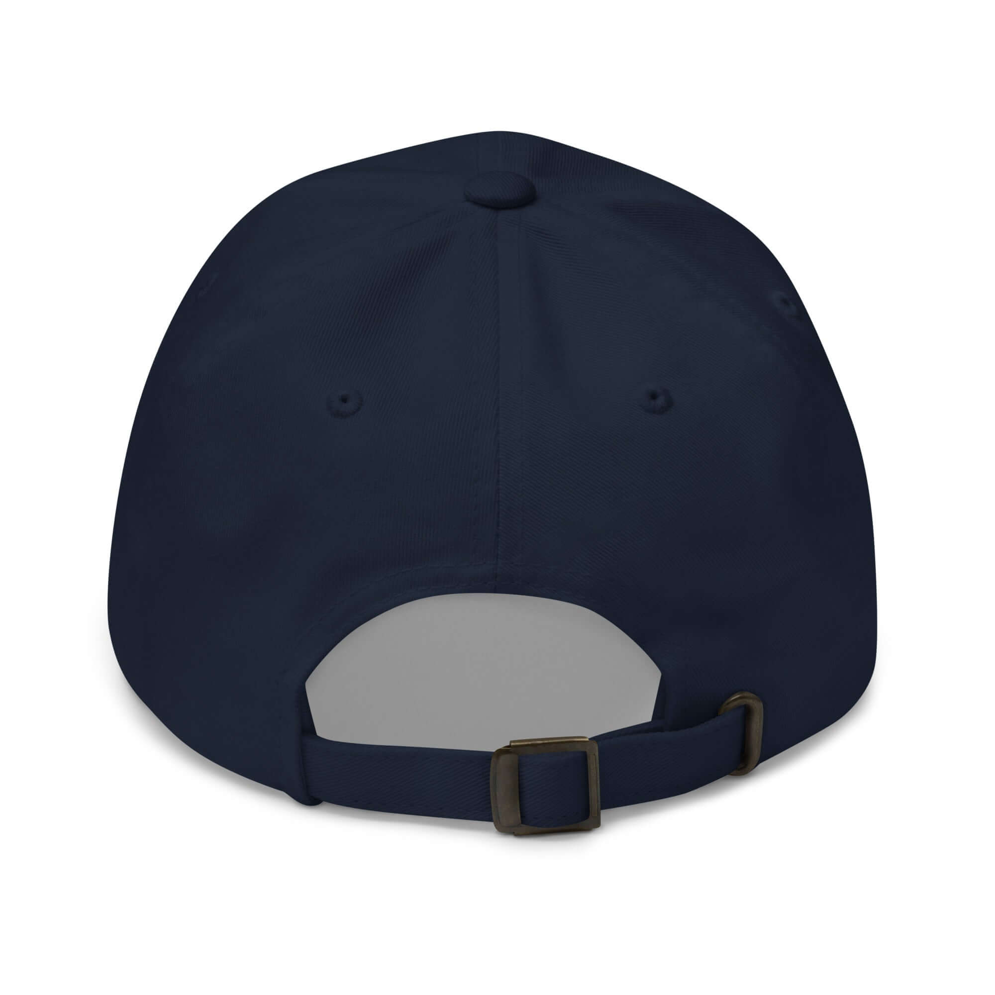 Back view of Slyentist baseball cap in navy blue featuring adjustable strap, highlighting professional scientific headwear design.