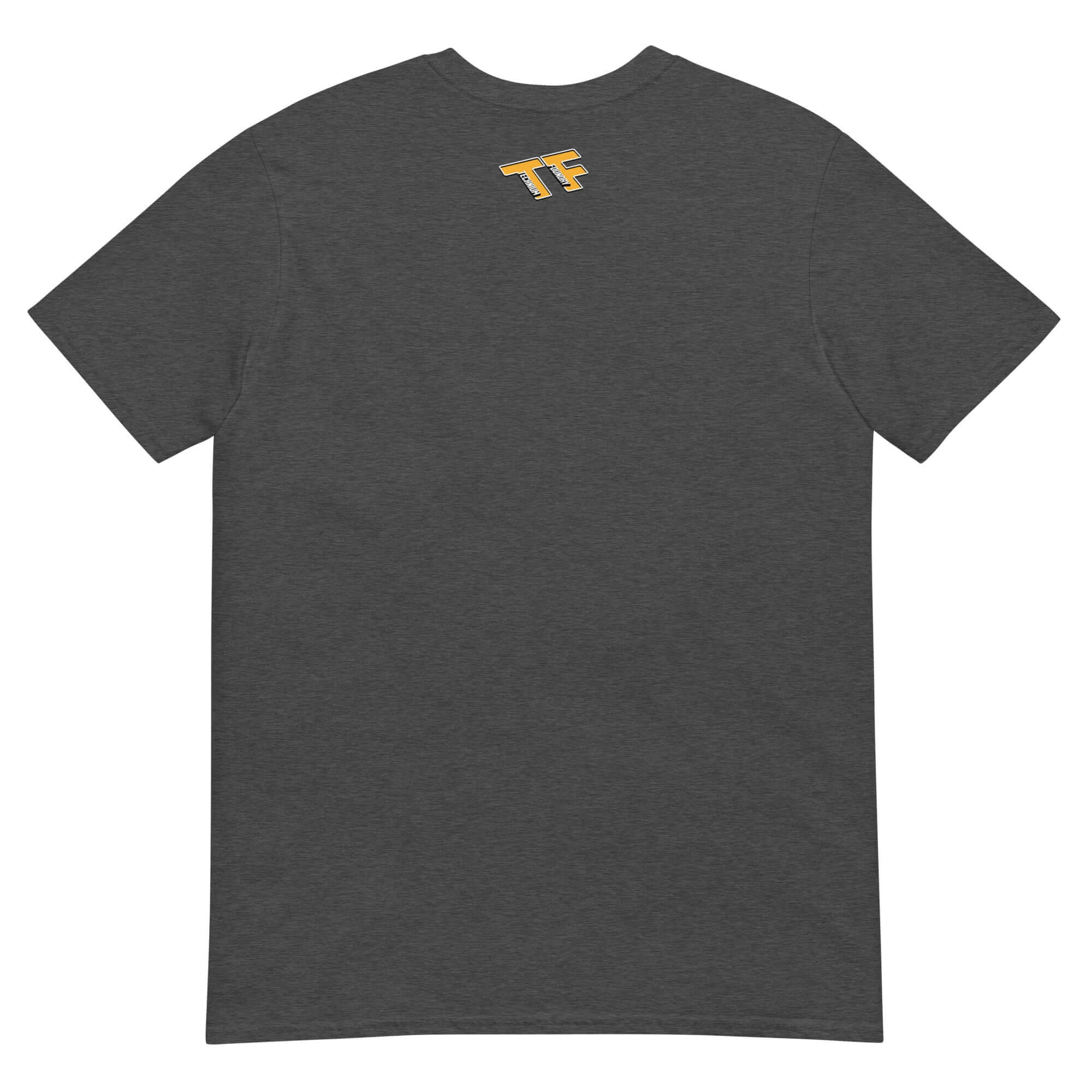 Back view of 'Transform Shield This Conversation' T-shirt in charcoal, featuring gaming humor and social defense apparel design.