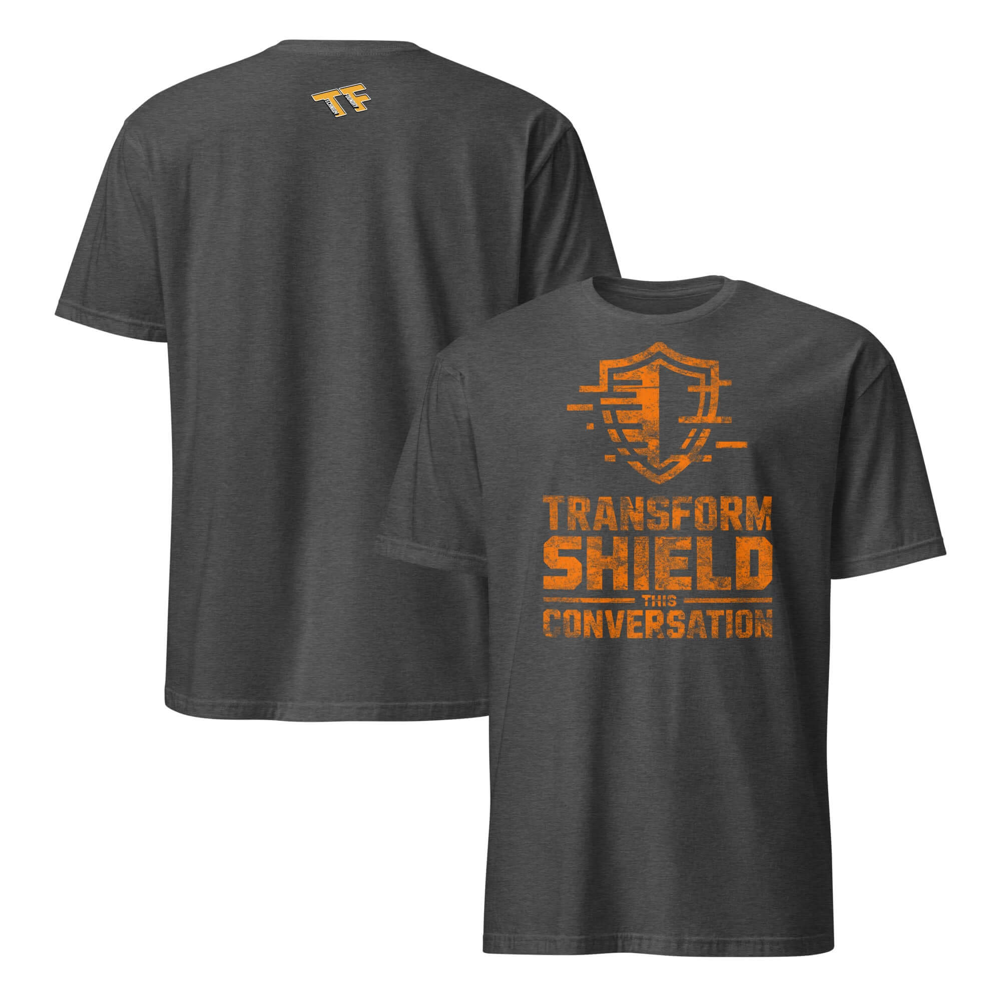 Transform Shield This Conversation T-Shirt featuring gaming humor design for social defense apparel, inspired by COD Mobile Defender Class.