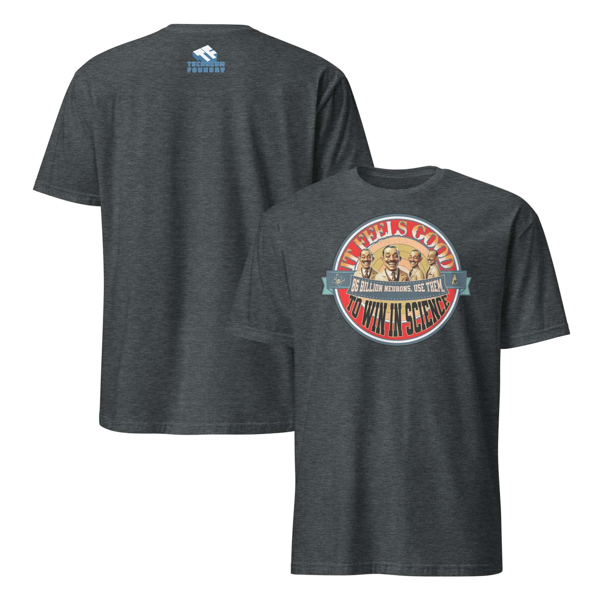 "It Feels Good To Win In Science" t-shirt by Academic Victory Apparel featuring a vintage character design.