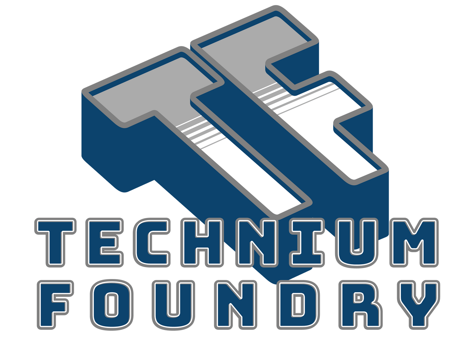 Technium Foundry logo in blue and gray, featuring stylized letters 'TF'