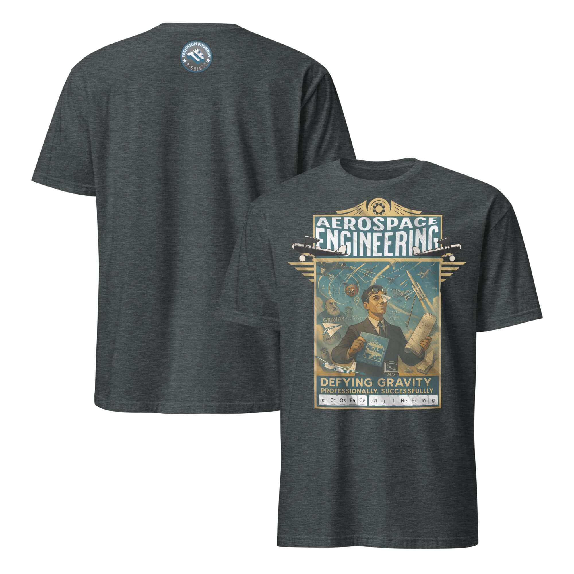 Aerospace Engineering T-Shirt with vintage aviation design, celebrating defying gravity professionally and successfully.