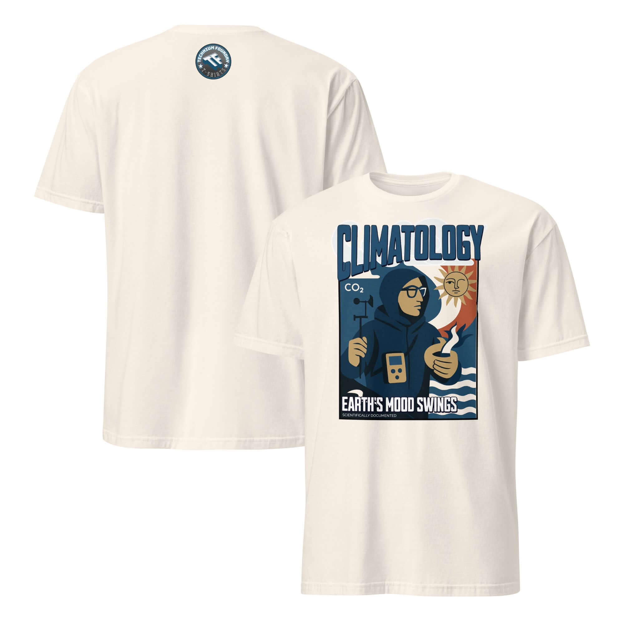 Climatology T-Shirt featuring vintage design of atmospheric scientist in expedition gear documenting Earth's climate changes.