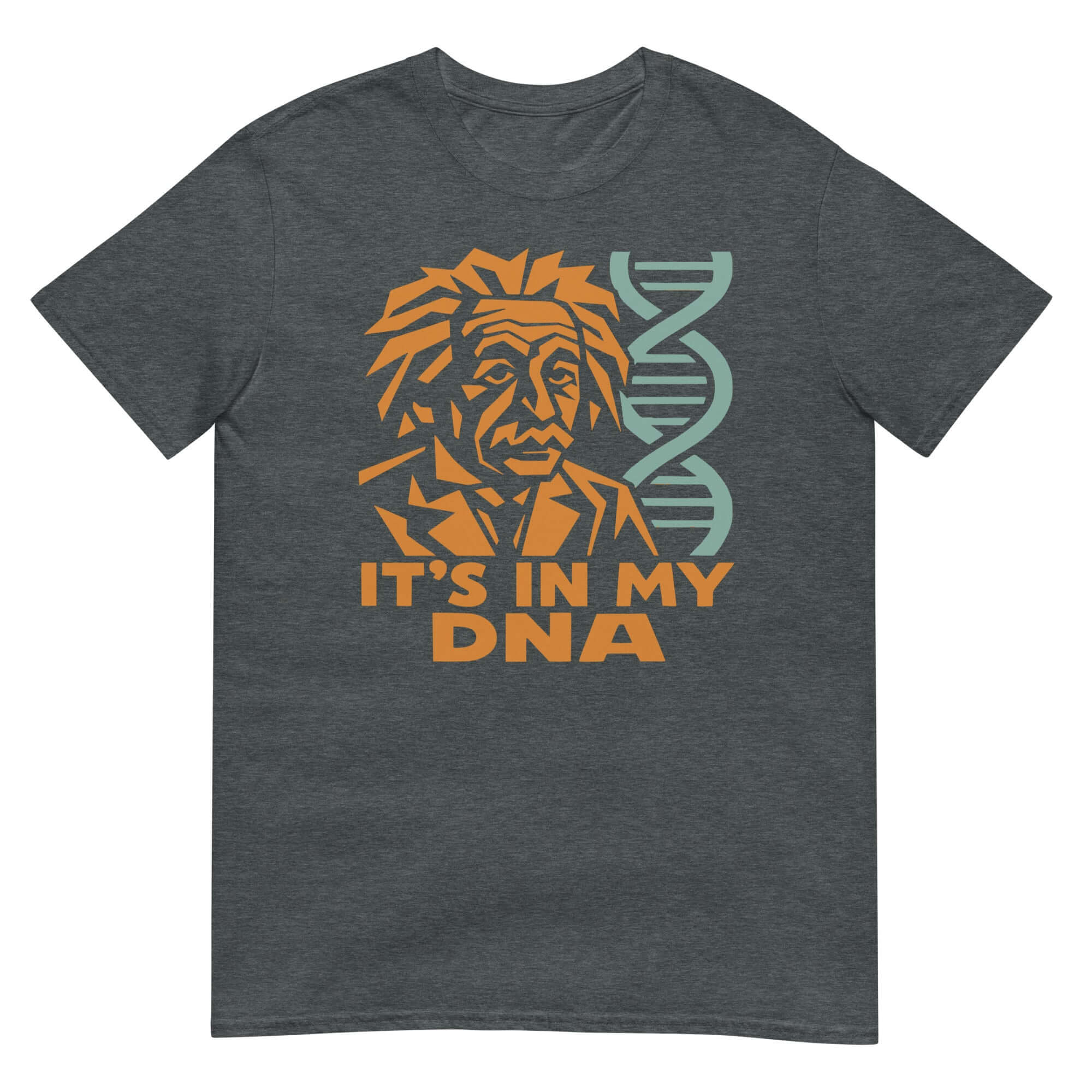 Alt Tag: Einstein DNA T-Shirt with Orange Hair Design, Humor Apparel, Scientific Heritage, Genetic Intelligence Theme