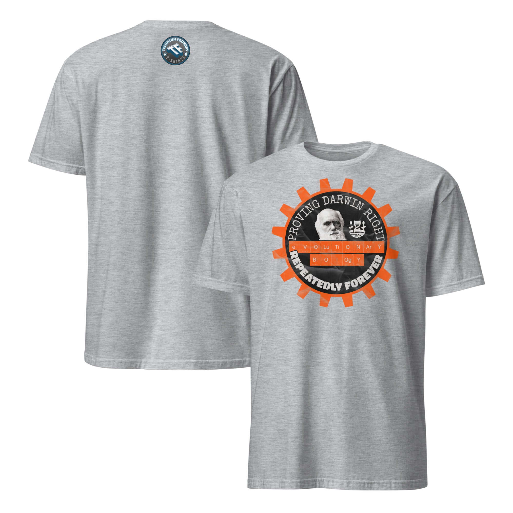 Evolutionary Biology T-Shirt featuring "Proving Darwin Right Repeatedly Forever" design with Victorian naturalist's portrait.