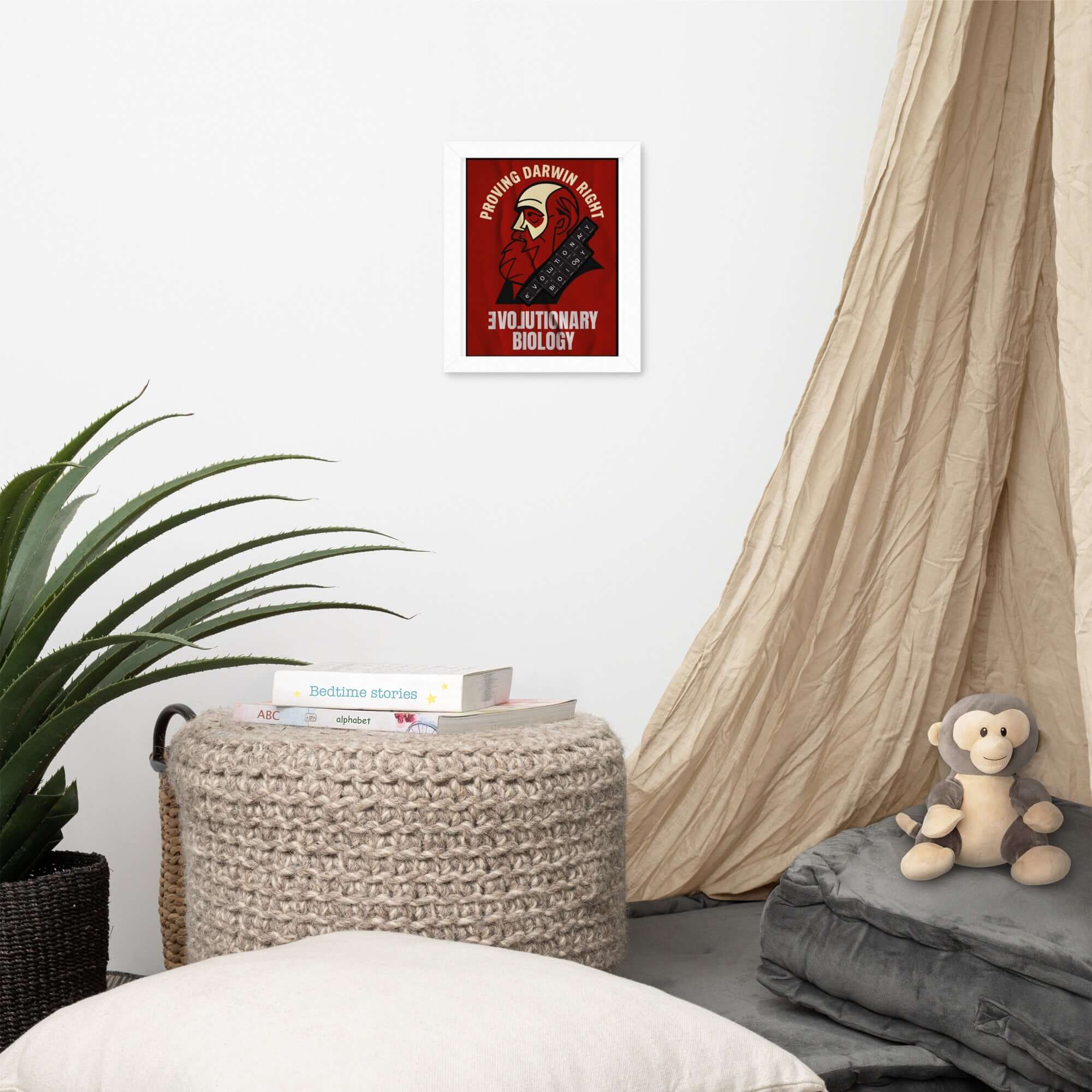 Evolutionary Biology wall poster in room decor, featuring vintage Darwin theme, celebrating scientific triumph.