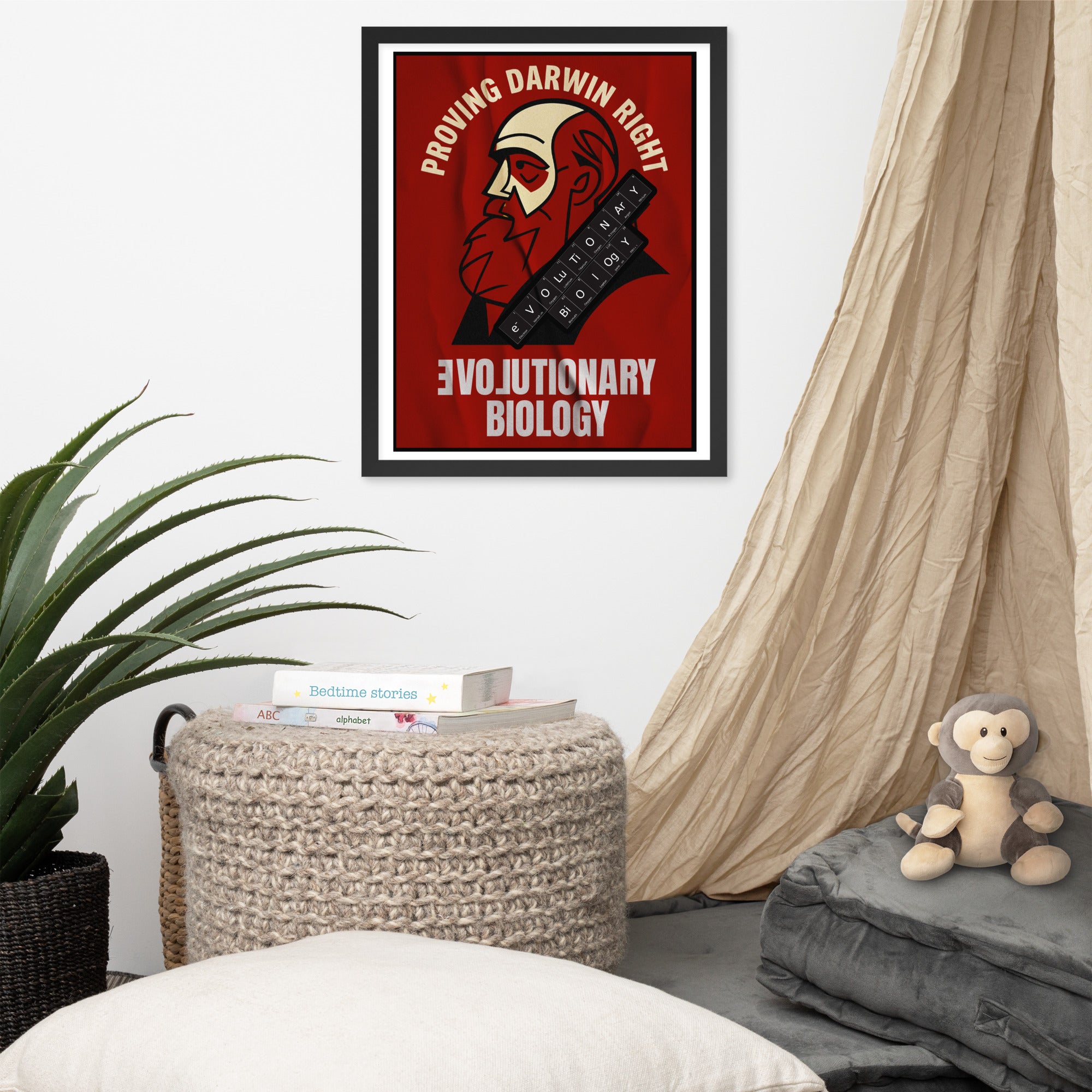 "Evolutionary Biology - Proving Darwin Right" framed wall poster in modern room