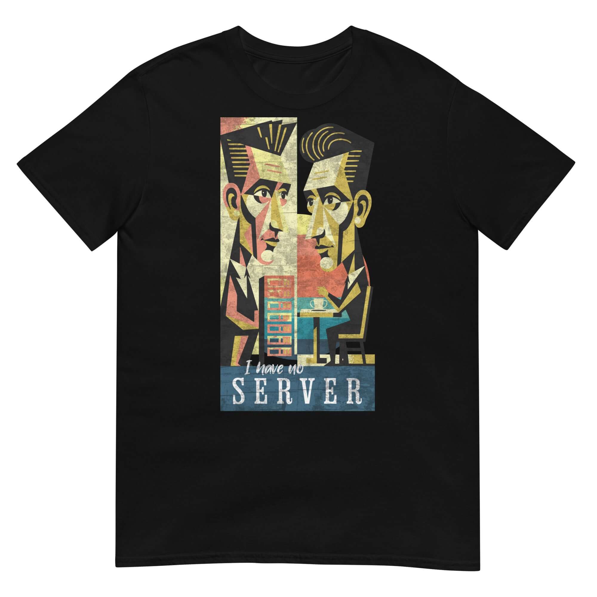 "I Have No Server" T-shirt with abstract design, humor for IT and restaurant industry. Perfect gift for tech and service workers.