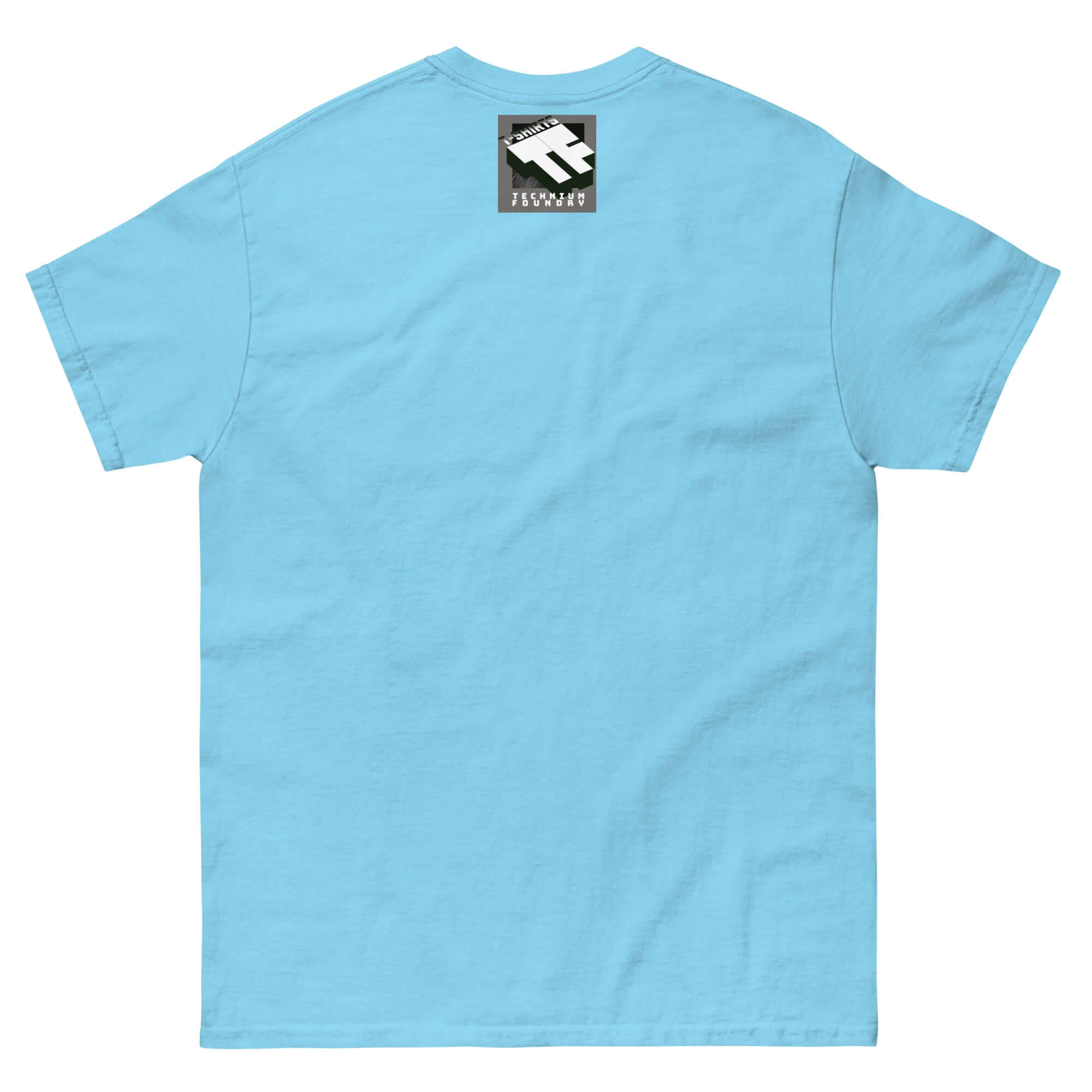 Light blue t-shirt back view with "I'll Be There When You Fall - The Floor" quote, by Ironic Apparel, for reliable pessimists.