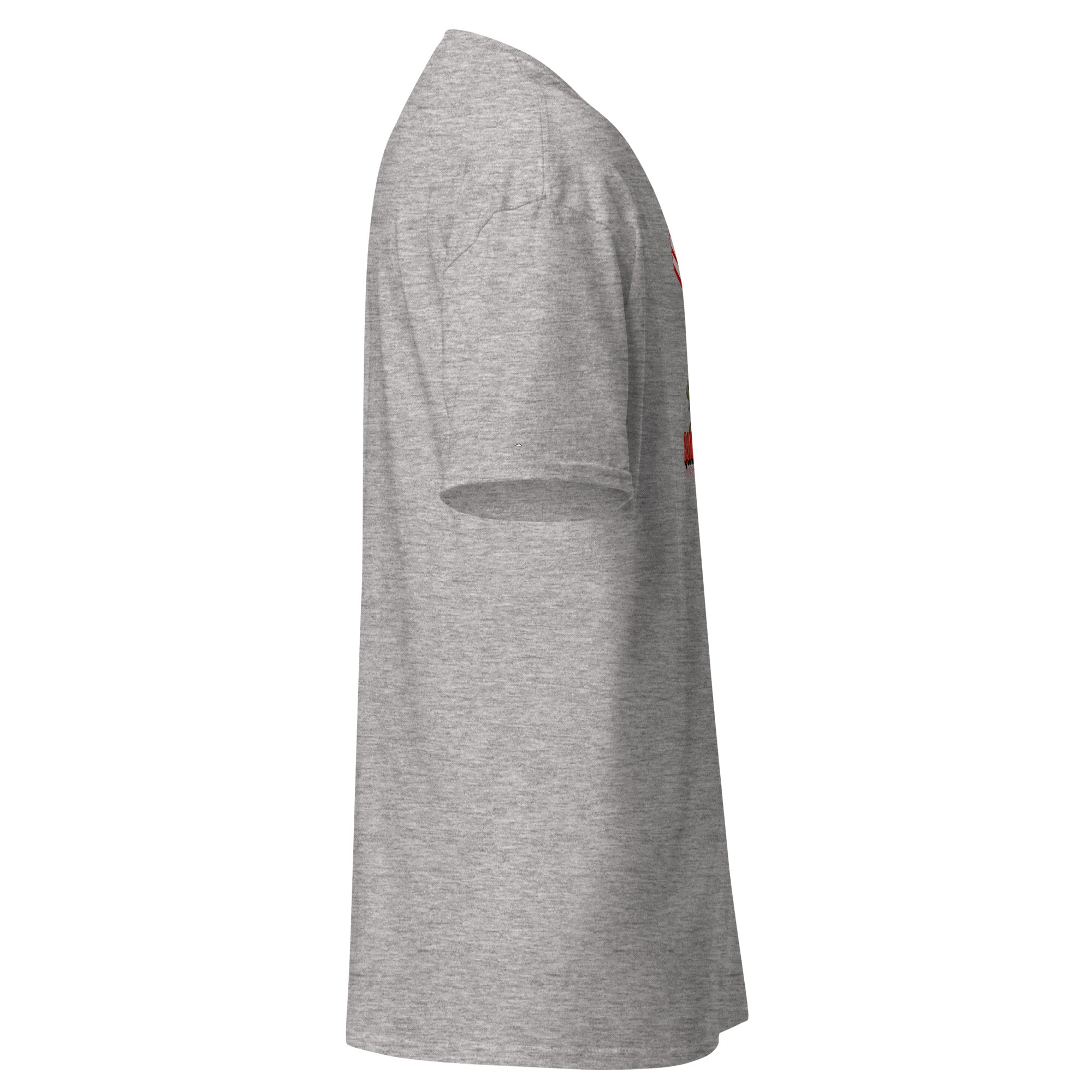 Side view of gray t-shirt featuring 'In Otter Space' otter astronaut design, showcasing detailed space art and playful lettering.