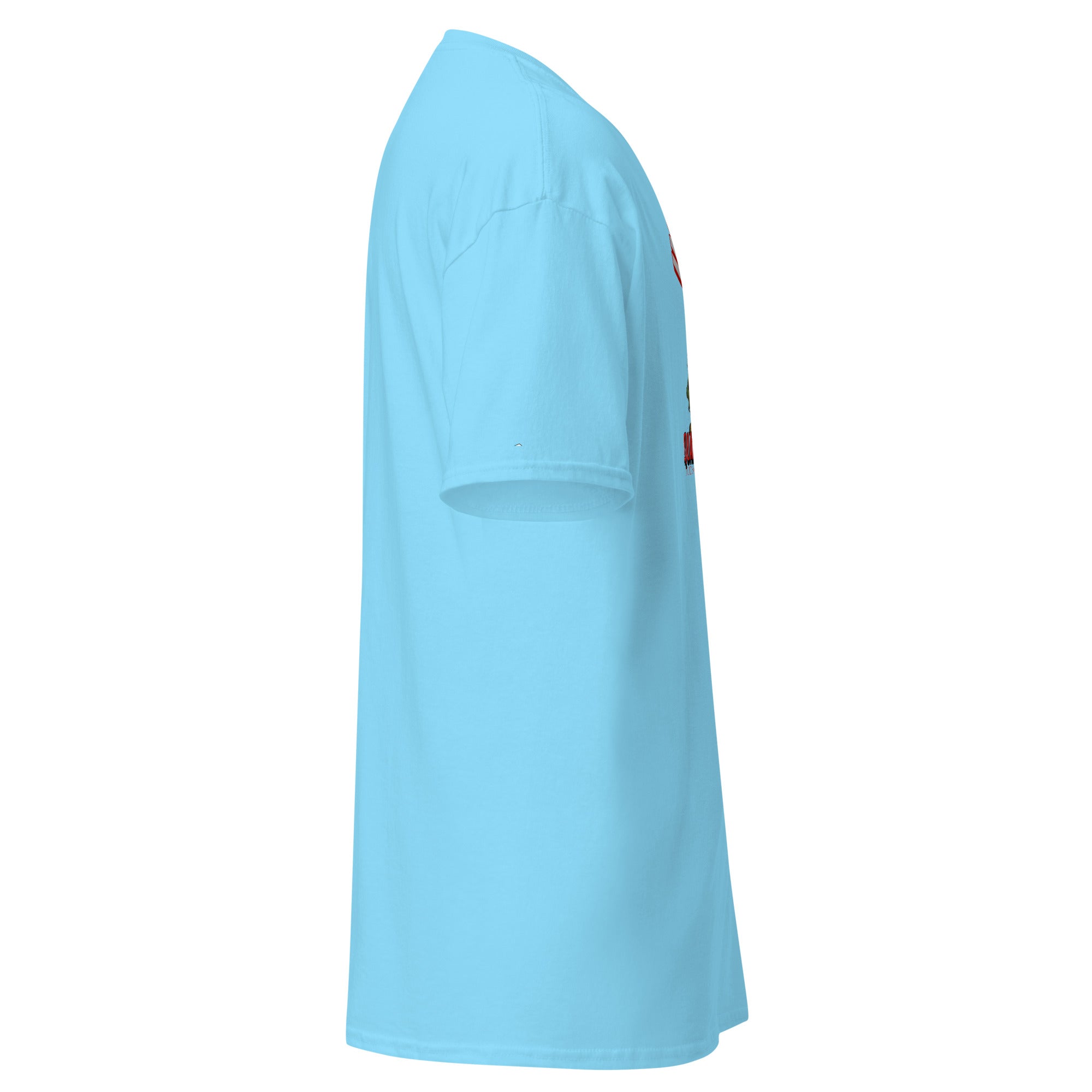 Side view of light blue t-shirt featuring "In Otter Space: Aquanaut Turned Astronaut" design with otter in spacesuit.