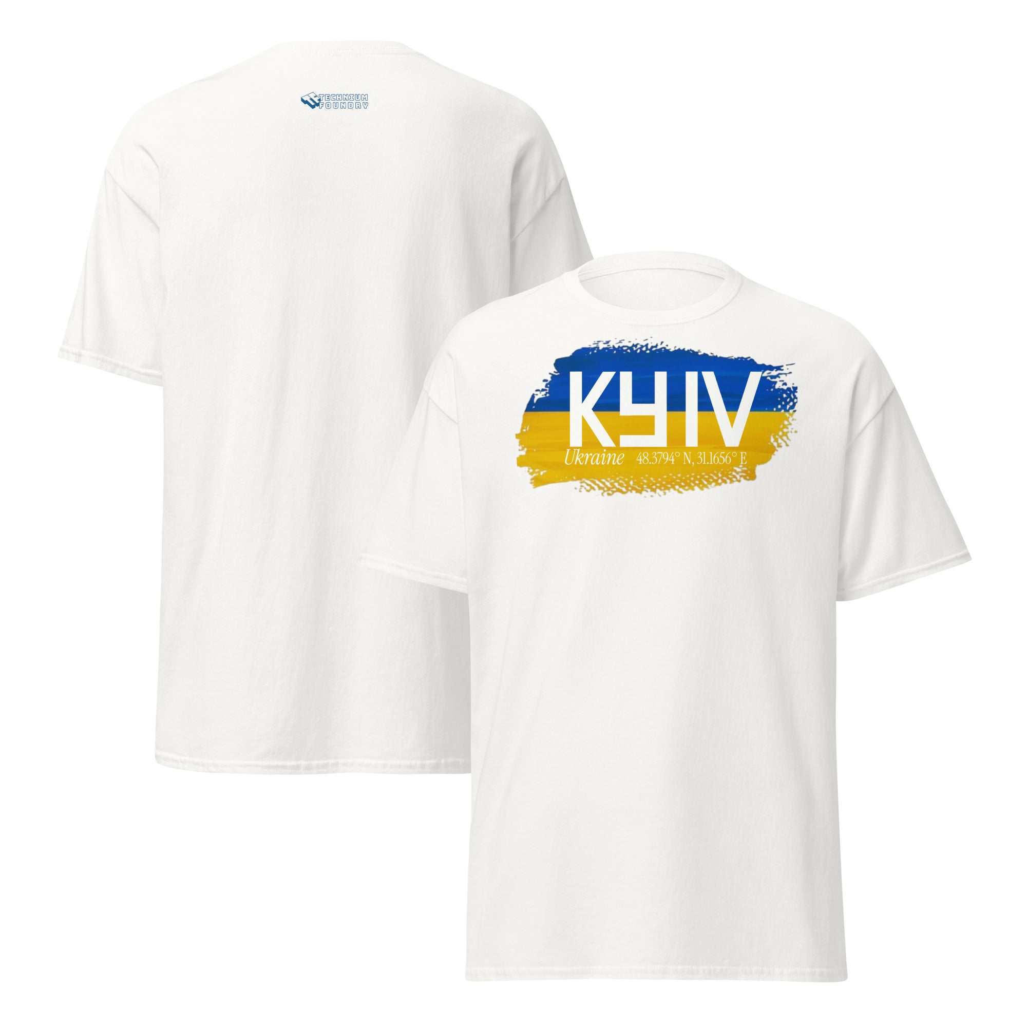 Kyiv City Pride T-Shirt featuring blue and yellow Ukrainian flag design, showcasing Ukraine's capital with style and patriotism.