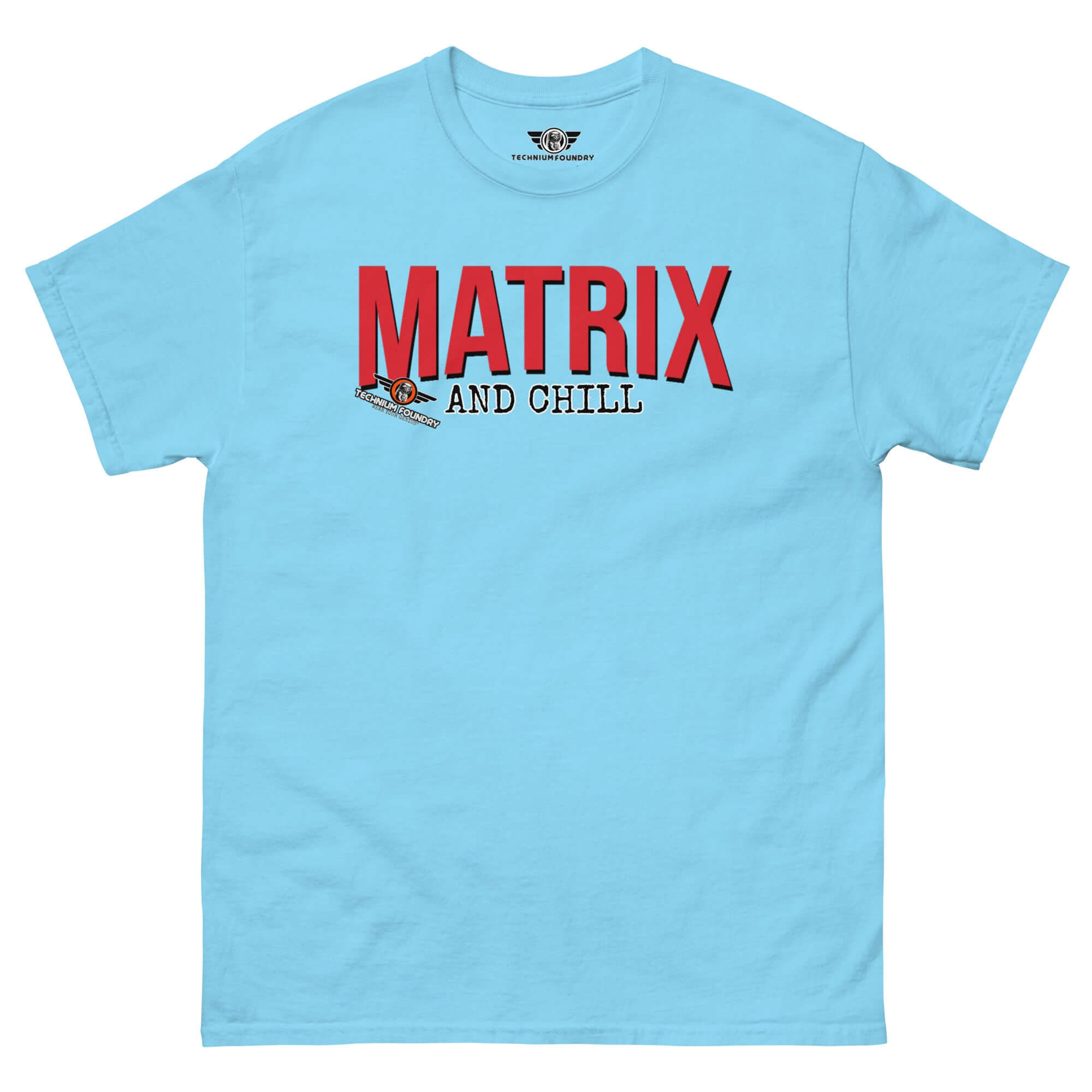 Matrix and Chill Mathematics Parody T-Shirt featuring bold red typography, perfect for linear algebra fans seeking humor and style.