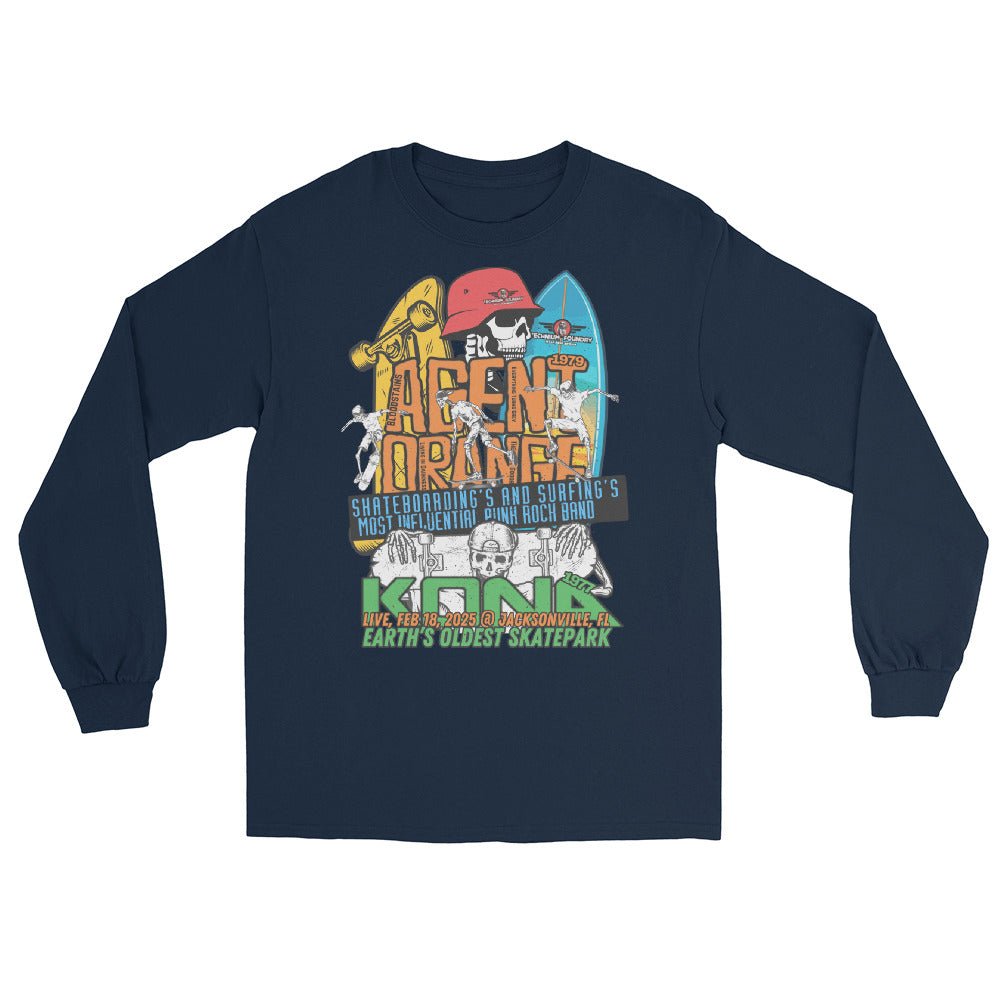 Vintage Kona skateboarding t-shirt with retro surf-style graphics celebrating Agent Orange and Earth's oldest skatepark.