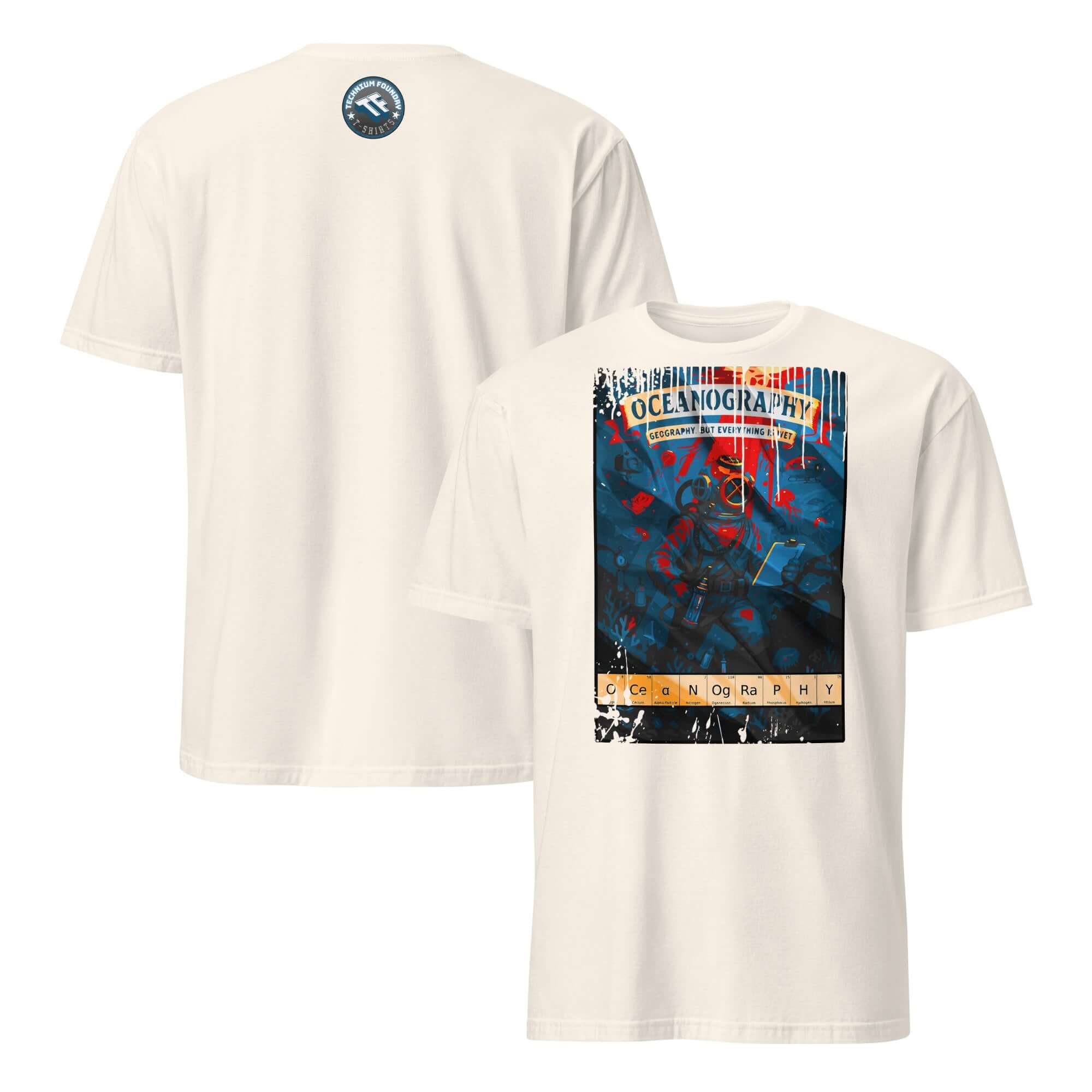 Oceanography T-shirt featuring vintage diving design and marine science theme, perfect for fans of aquatic geography adventure.