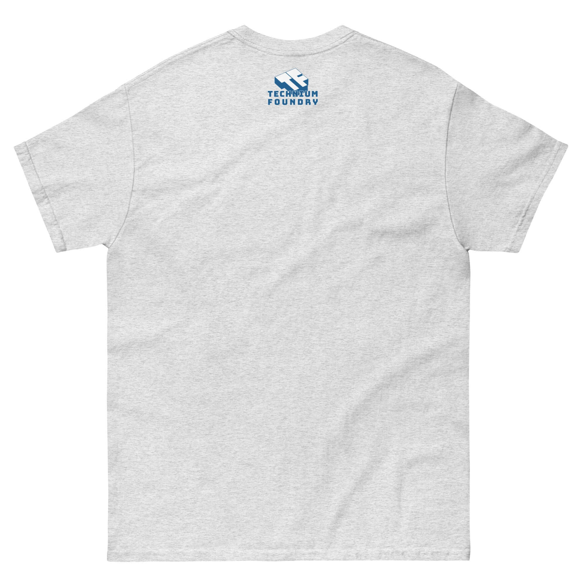 Back view of Oxford Pronunciation Parody T-Shirt featuring Techmuh Foundry logo, showcasing humor and academic satire apparel.