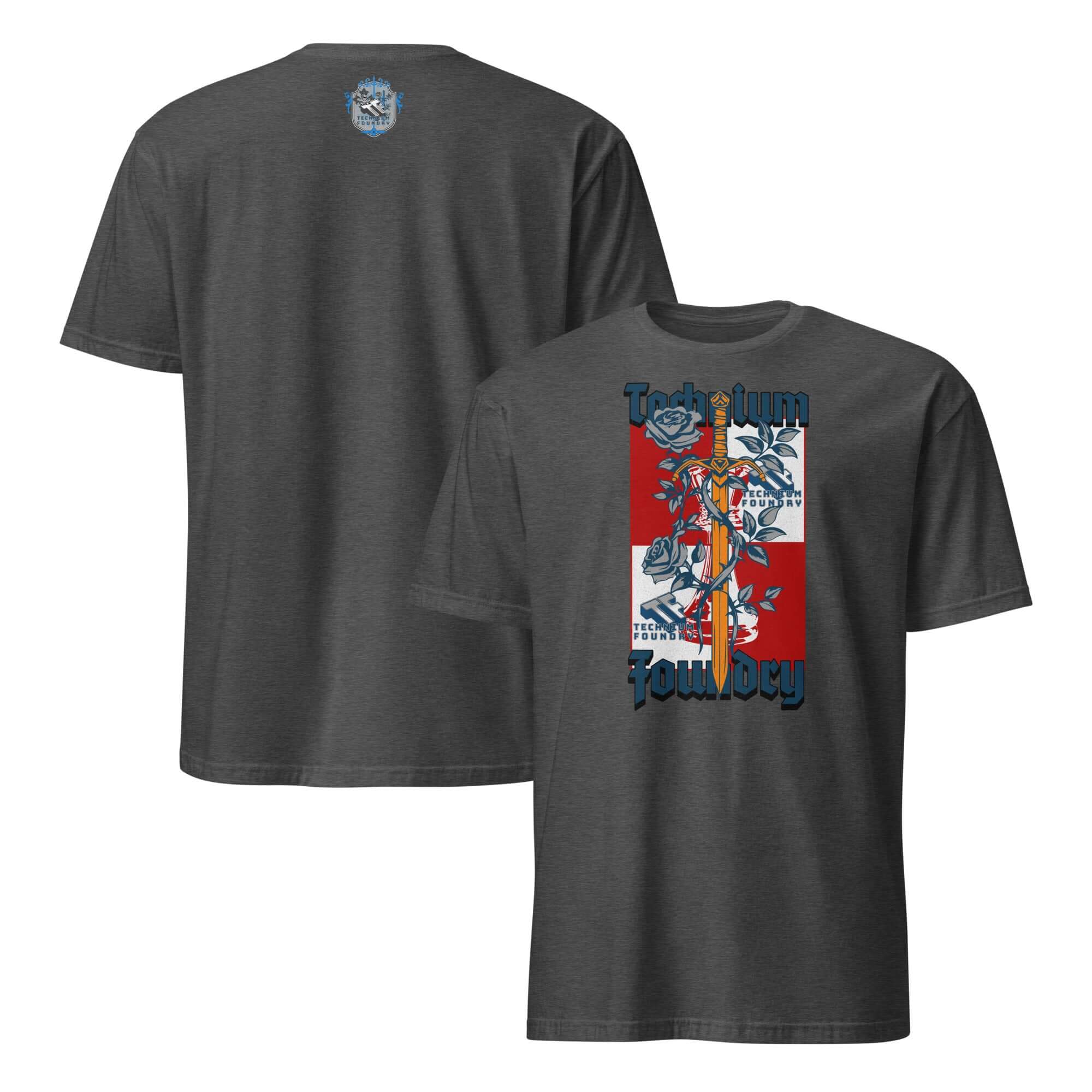 Technium Foundry Logo T-Shirt in Vibrant Orange with Intellectual Emblem, back and front view, casual fashion statement tee.